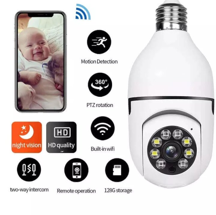 PTZ Bulb Camera 1080P Auto Rotating WiFi CCTV - Image 2